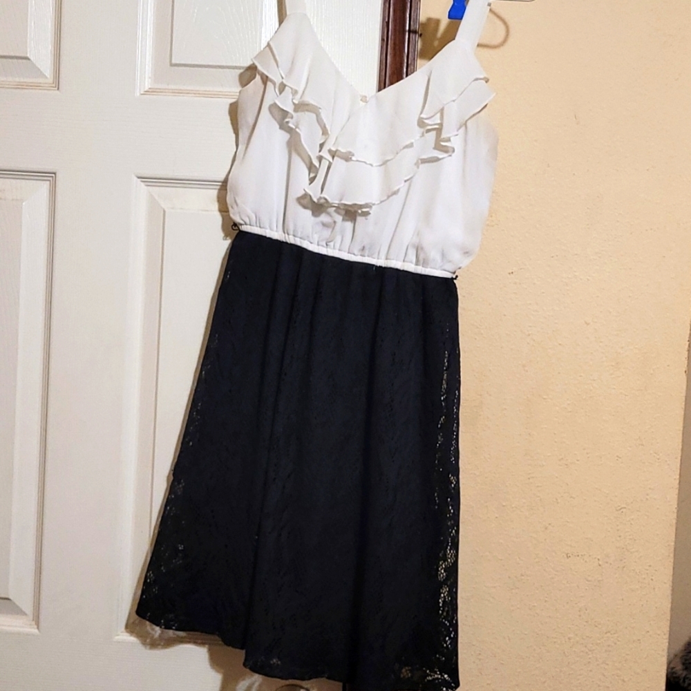 White with black lace dress Size small